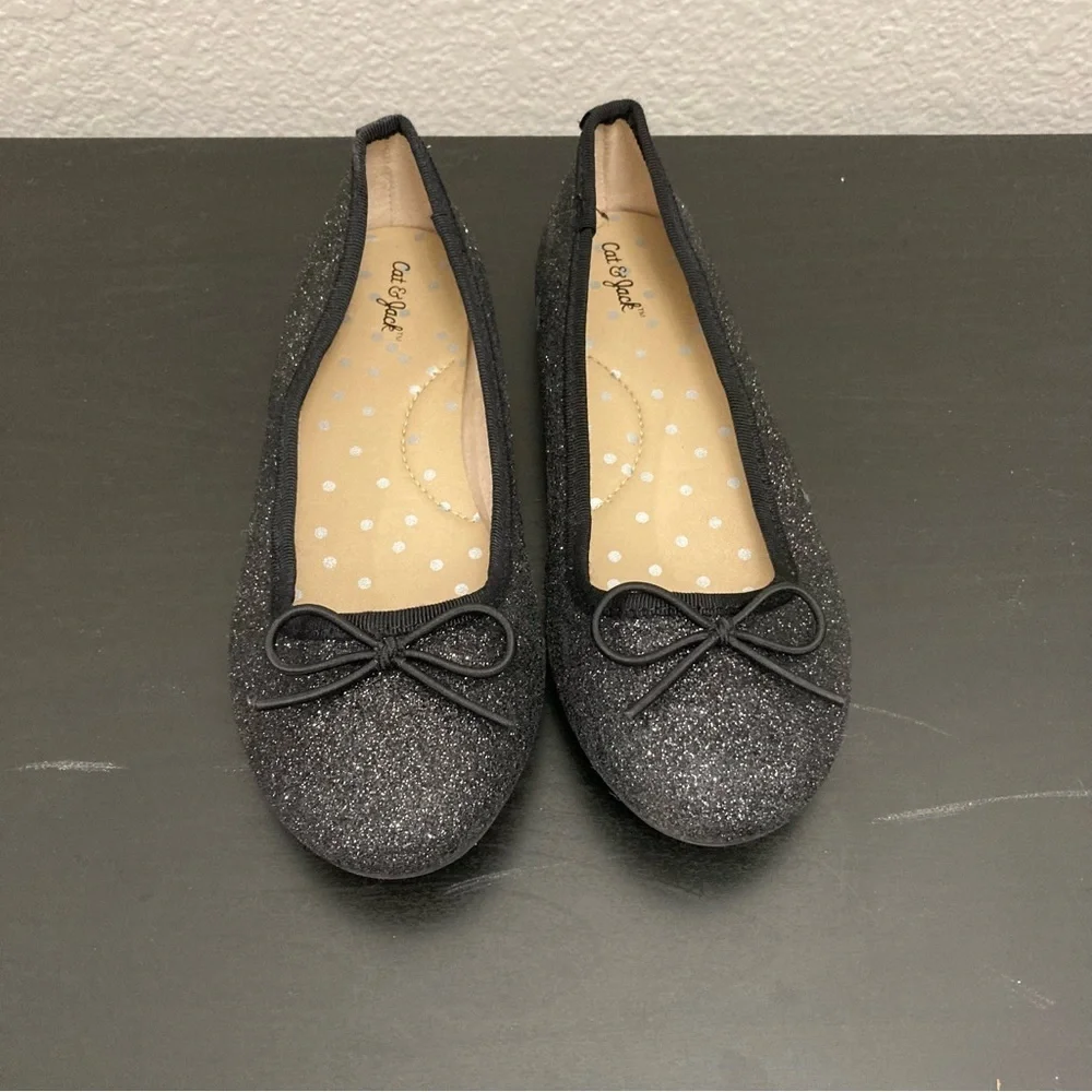 Cat & Jack Sparkle Flats - Black/Silver - Size 13 Girls